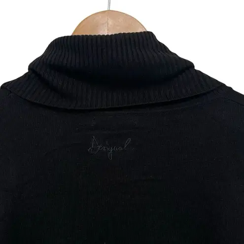 Desigual Casandra Jumper Sequin Paisley Knit Funnel Turtleneck Sweater Black L