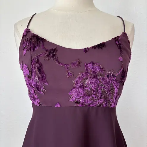Faviana Vintage 90s Dark Purple Metallic Babydoll Sleeveless Cocktail Dress