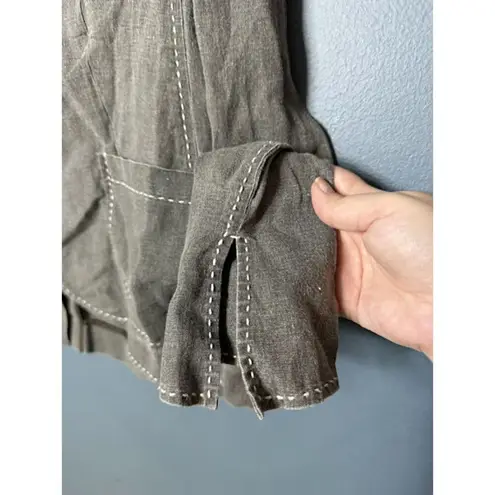 Charles Nolan Jean Jacket Women's Size 14 100% Linen Faded Black Contrast Stitch Gray