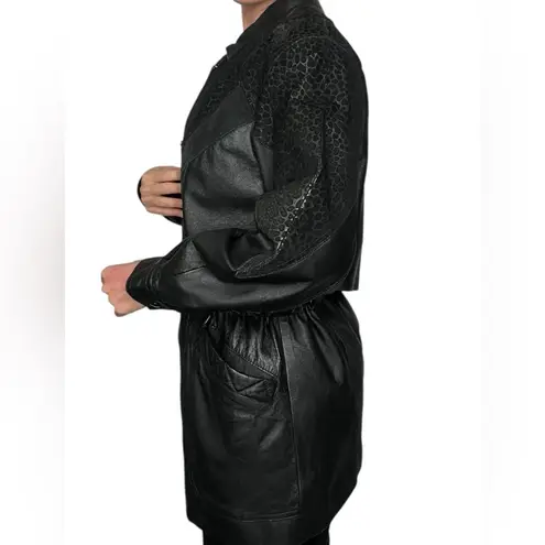 Vintage Euro Mond Of California Printed Genuine Leather Black Jacket Western