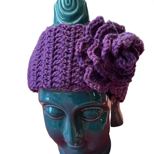 NWTâpurpleâhand crochetedâearâwarmerâheadbandâw/largeâcrochetedâflower Purple