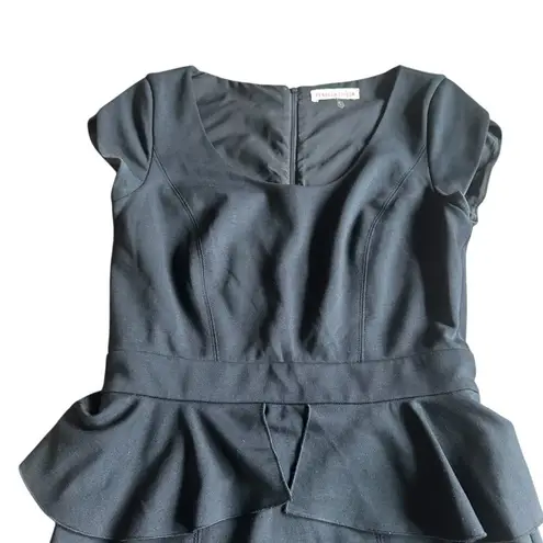 Rebecca Taylor Black Knit Peplum Dress Short Sleeve Sheath Flattering Size 6