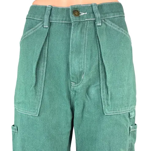 LIONESS  Miami Vice Green Wide Leg High Rise Baggy Oversized Cargo Denim Jeans XS