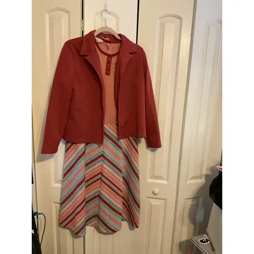 Vintage 70s JCPenney Fashions Dress & Jacket Set Mod Stripe Retro Red Size 4