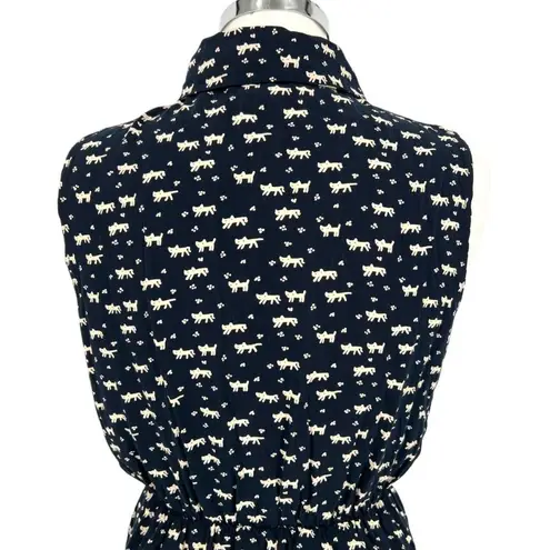 Favolook Cat Print Sleeveless Collared Shirt Dress Black Size Medium