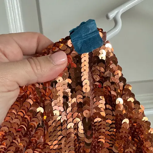 Mac Duggal Sequined One Sleeve Column Gown- Copper