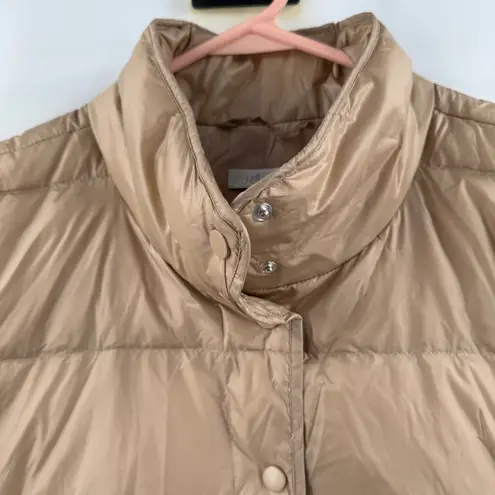 J. Jill Down Vest Size Large Quilted & Smocked Puffer Winter Fall Lightweight Tan
