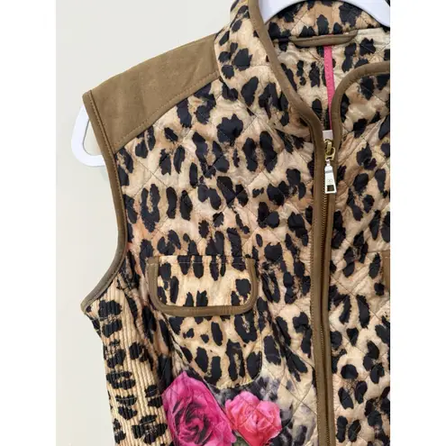 BASLER Y2K Animal Print Flower Lightweight Vest Womens Full Zip Size L 40 2245 Brown Size L