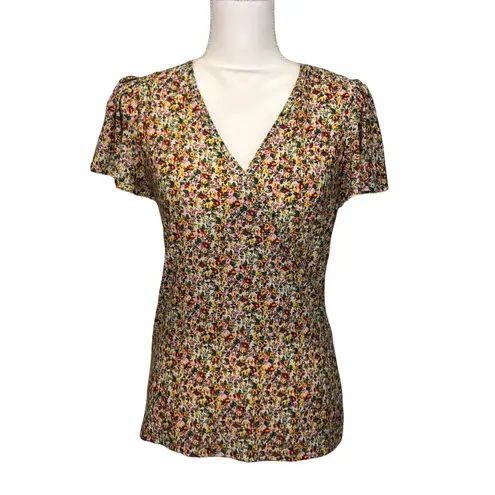 Modcloth NWT  Flutter at the Thought Yellow Pink Floral Faux Wrap Blouse Top New - Image 3