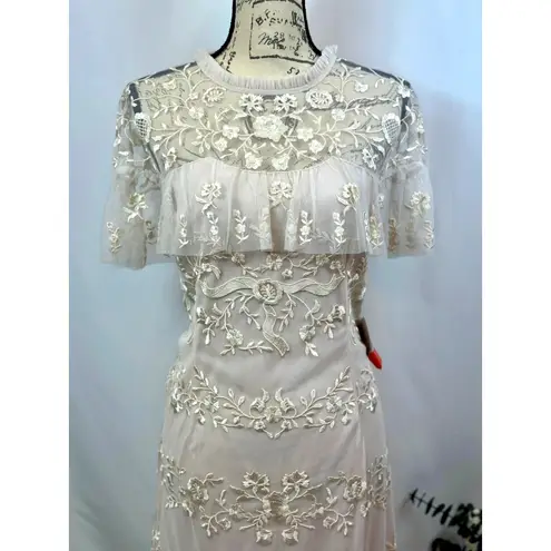 Mac Duggal Floral Embroidered Sheer Mesh Dress Blush 12