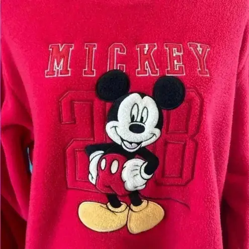 Disney Vintage WALT  WORLD Mickey Mouse Crew Neck Fleece red Sweater