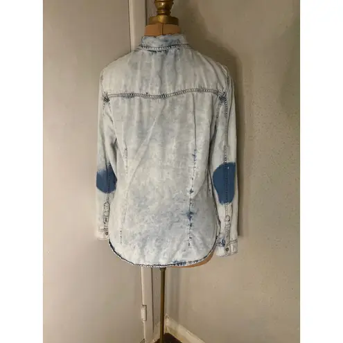 Zara Trafaluc Light Shaded Acid Wash Long Sleeve Shirt L 80s Country Rocker Blue Size L
