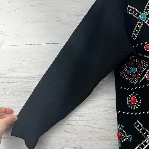 Victoria Jones Vintage Beaded Mock Neck Tunic Sweater Size M