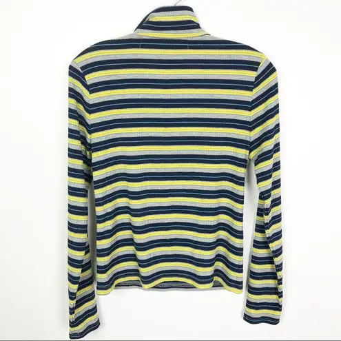 Code x Mode Striped Mock Neck Zip Front Top Size Medium