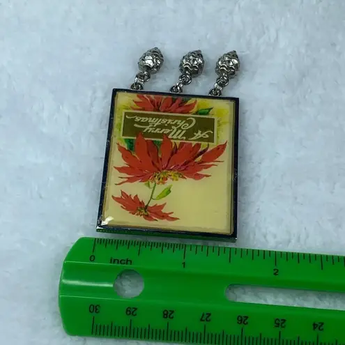 Merry Christmas Vintage Jewelry Pin Brooch Poinsettias and Dangling Pinecones