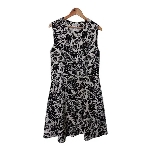 Oscar de la Renta SZ 14 black and white floral a-line dress