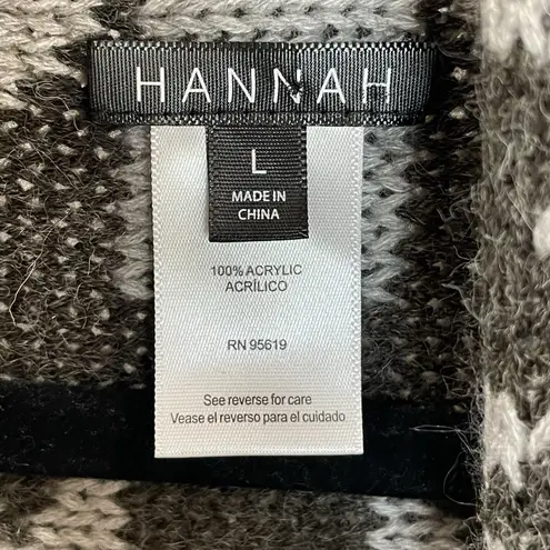 Hannah Womens L Sweater Open Cardigan Gray Southwestern Aztec Scarf Collar Size L