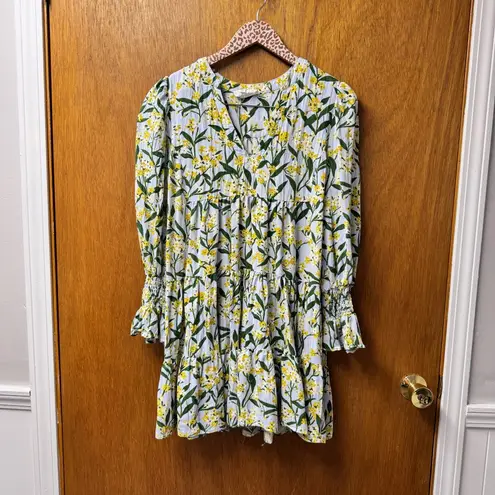 Pomander Place Palmetto Garden Kenzo Long Sleeve Mini Dress Floral Medium M Blue