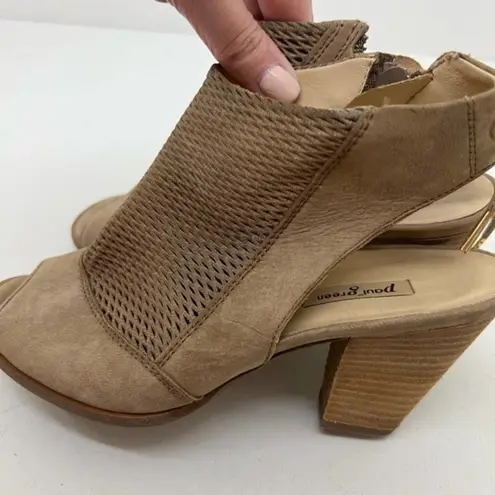 Paul Green Cayenne Heels Sandals Open Toe beige tan leather cutouts US Size 6.5