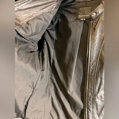 Trouve Black Quilted Bomber Jacket leather houndstooth zip up moto classic S