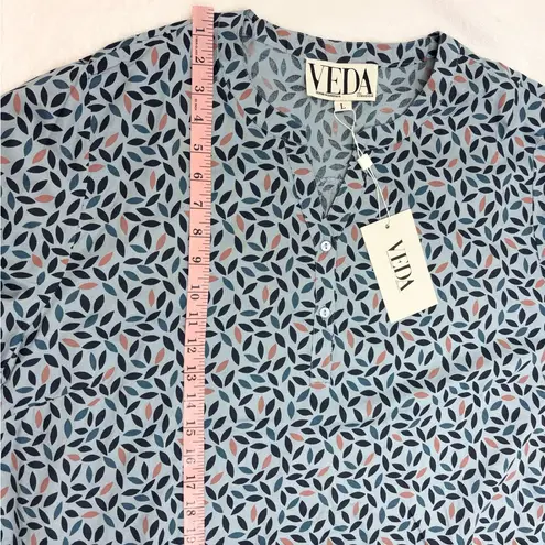 Veda Blue and Brown Puff Sleeve Blouse Lightweight Size L Size L