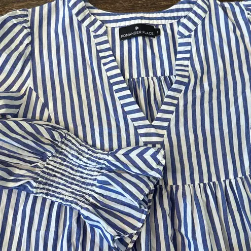 Tuckernuck Pomander Place Blue & White Stripe Cotton Poplin “Kenzo” Dress Size Small