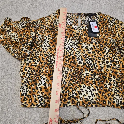 Maje Lipard Leopard Print Wrap Crop Top‎ Sz 3/L Puff Sleeve Tie Waist NWT $265
