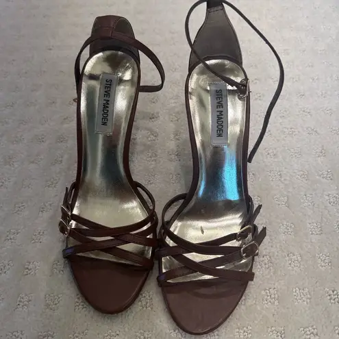 Steve Madden  Alanaa Strappy Brown Leather Heels Size 7M