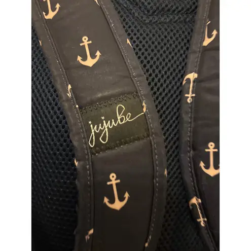 JuJuBe Navy Anchor Print Backpack Diaper Bag Gold Hardware Blue