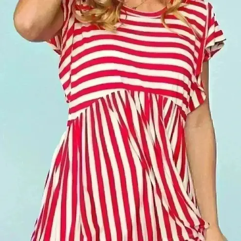 Red and White Stripe Peplum Babydoll Top Red