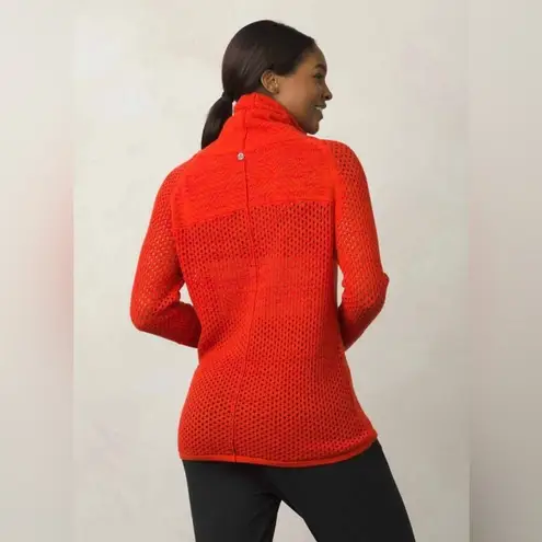 prAna Cedar Medium Long Sleeve Pullover Yoga Sweater Wool Blend in Fiery Red
