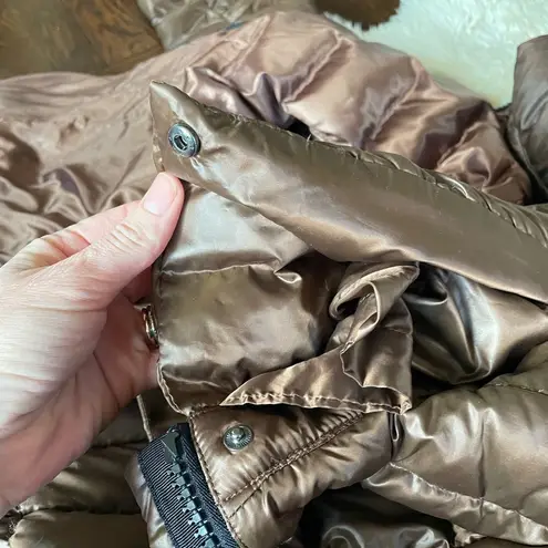 Brown lightweight down puffer jacket large stand collar copper brown warm