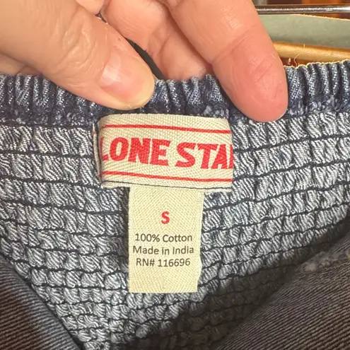 Vintage Lone Star Blue Indigo Wash Denim Smocked Corset Tube Top Size Small