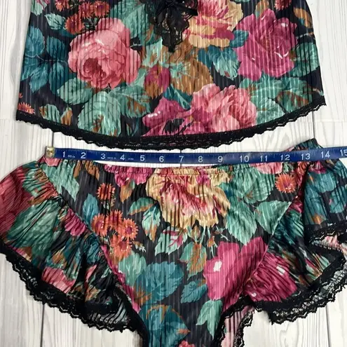 90s Vintage Petra Fashions Floral Lace Lingerie Sleep Set Small Medium Black