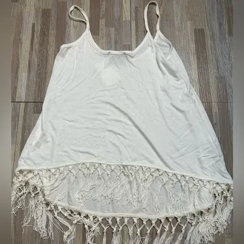 White Fringe Hem Women's Top, Size Small