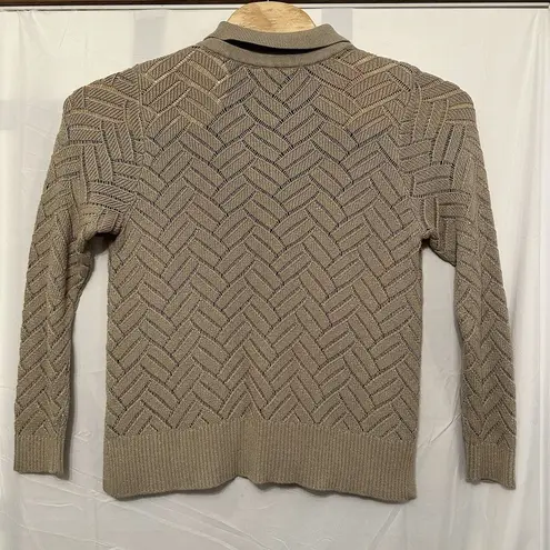 Soft Surroundings Large Petite LP Beige Gold Metallic Open Knit Collared Sweater - Image 3