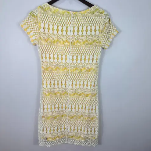 Tiana B Dress S Yellow Lace Overlay Mini Bodycon Retro Cottagecore Feminine Mod