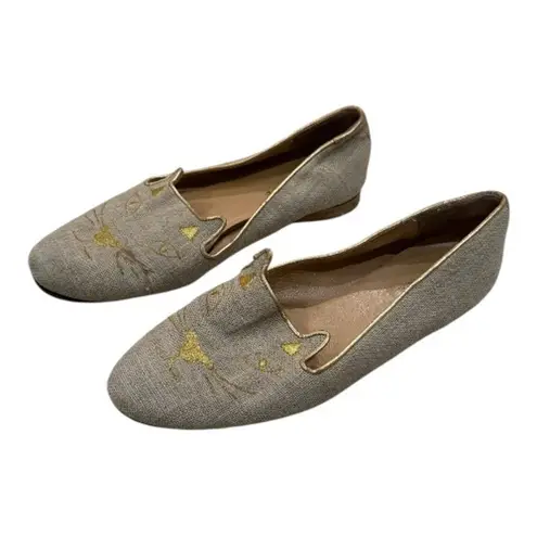 Jon Josef Loafer Smoking Slipper Flat Gatsby Kitty Cat Linen Anthropologie 9 Tan