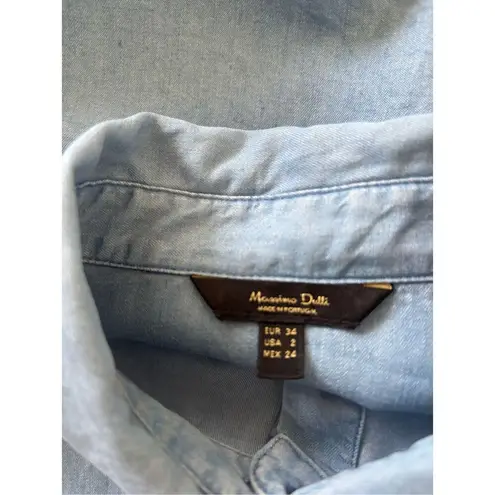 Massimo Dutti Blue Roll Up Sleeve Womens Button Up Shirt Size 2 Model 5185