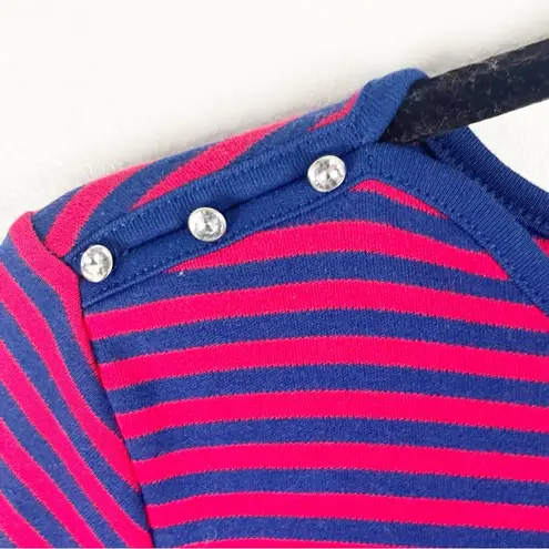 Quacker Factory Striped 3/4 Sleeves Sequin Lobster Shoulder Accents Top Medium