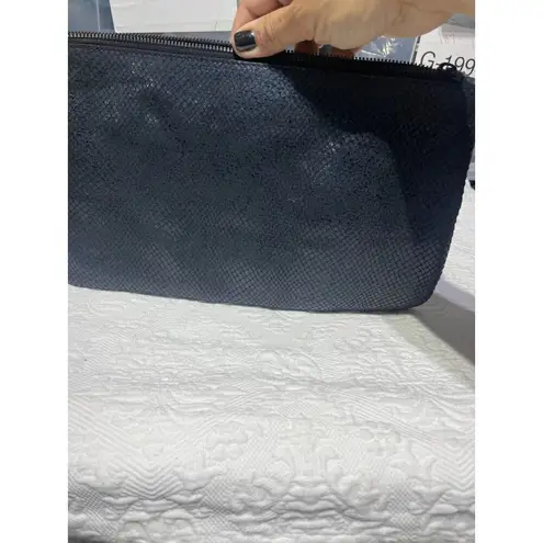 Ash Blue/Black Leather Snakeskin Pattern Clutch Purse With Zipper Closure