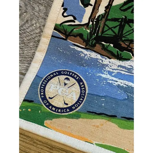 PGA Tour Golf Tote Bag Canvas Artist Signed Wood Handles Art Collectible New Vtg