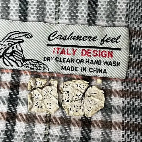 Italian Design Cashmere Feel Plaid Scarf Gray Tartan Fringe Wrap Unisex Preppy