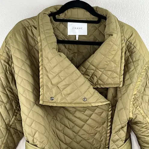 Frame  Quilted Drape Neck Nylon Belted Olive Green Oversized Jacket Size XS