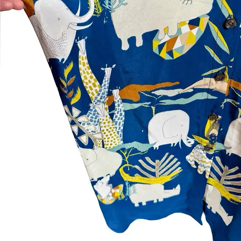 Rumisu 100% Silk Midi Shirt Dress Expedition African Collection Small/Medium Blue