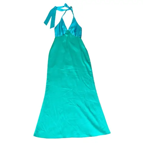 The Wolf Gang Women’s Oahu Two Tone Blue Green Halter Neck Slip Maxi Dress Sz XS