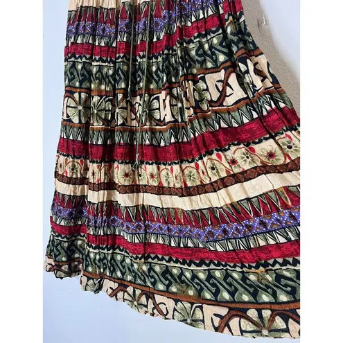 Vintage Pull On Geometric Earth Tone Maxi Skirt Sz L Boho Ren Fair Fairy Grunge Red Size L