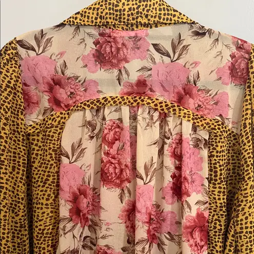 Floral and Leopard Print Women's Top Pink Size M