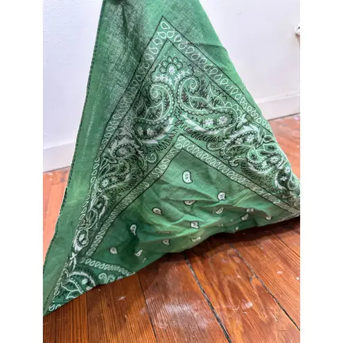 Vintage 60s 70s Green Paisley Bandana 100% Cotton Western Cowboy Handkerchief