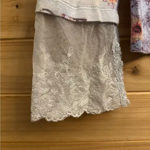 Y2K Nature Art Lynn Yang Sz M Coquette Lace Bow Wildflower All Over Graphic Top Blue Size M